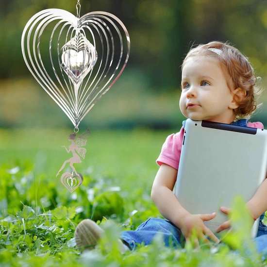 3D Hart Wind Spinner en Tuin Windgong van Roestvrij Staal, Hangende Decoratie voor Buiten en Binnen, Unieke Windvangers en Tuinaccessoires — afbeelding 2