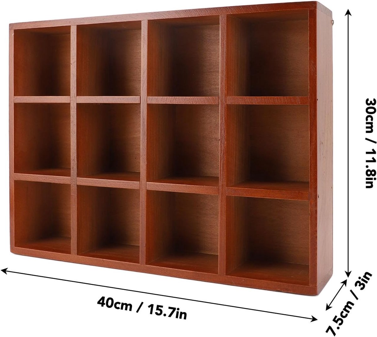 SnelShoppen - Vintage Houten Trinket Shelf Wandrek - 12 Compartimenten Mokken en Knick Knacks Display Plank - Stevige Elegante Houder met Glanzende Ra — cadeau in Wonen & Interieur - foto 2