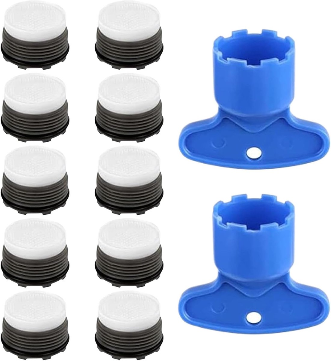 10 stuks waterkraanzeef M24, kunststof straalregelaar, perlatorkranen M24, waterkraanzeefinzetstuk, kraanzeef met 2 mondstuksleutels, mengmondstuk voor P-lator voor badkamer, keuken (kleur: wit)