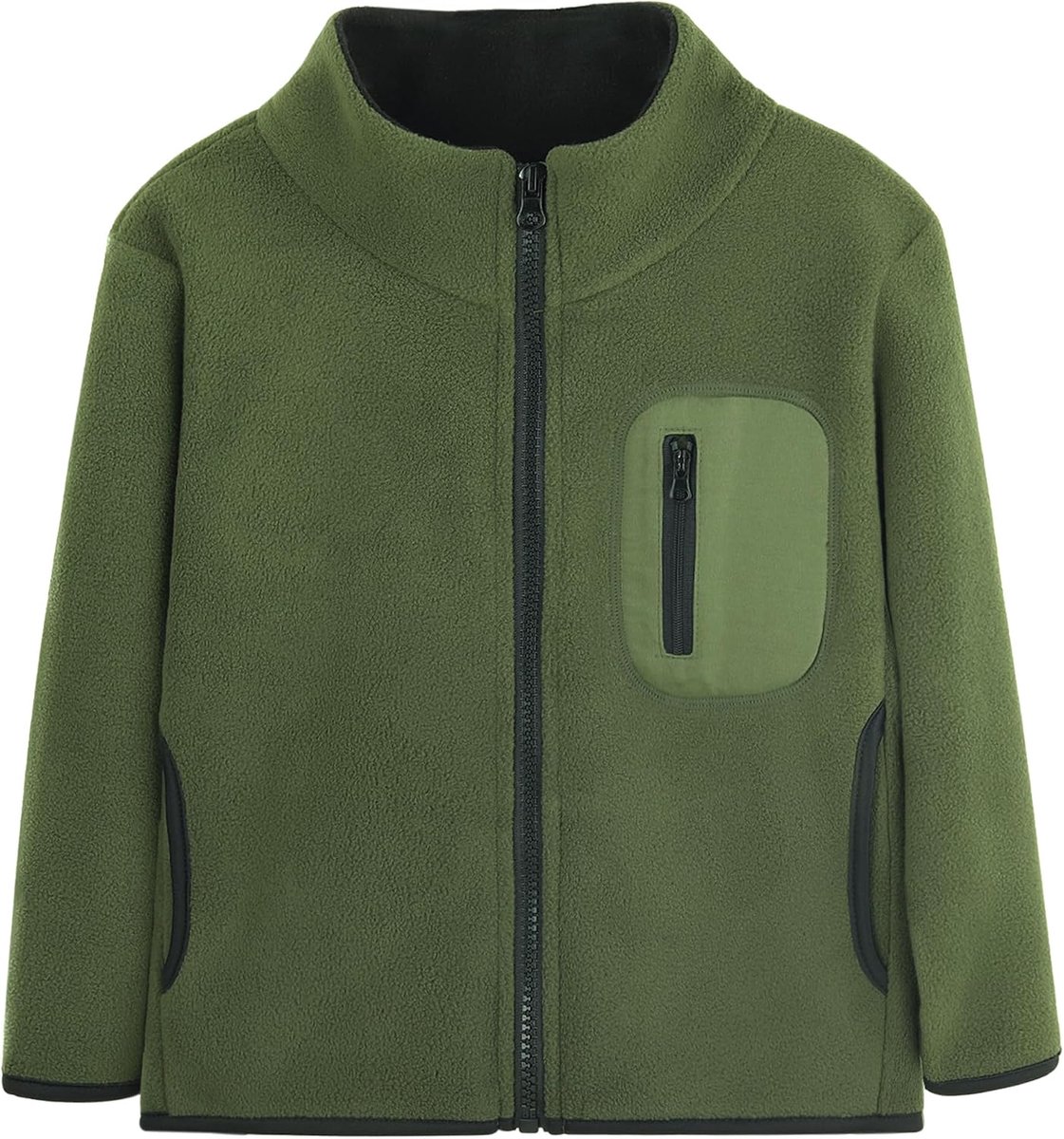 Fleecejack voor kinderen, opstaande kraag, winddicht, ritssluiting, licht, eenvoudig, vader-kind, bovenkleding, olijfgroen 120, D4209 olijfgroen, 110-116