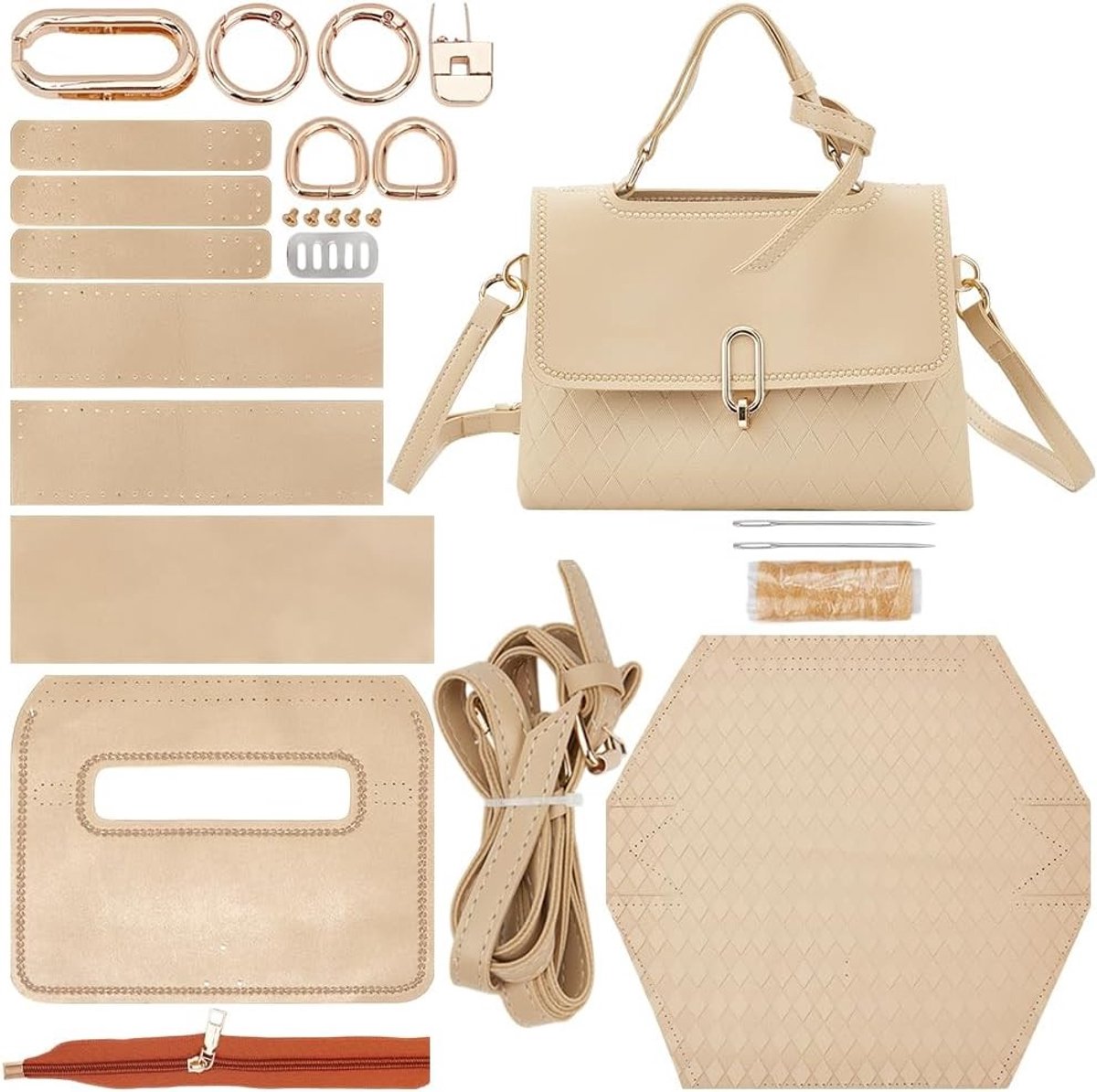DIY PU Leren Tas Maakset voor Dames met Diamantpatroon - Schoudertas 26 x 8.5 x 18 cm, Creatief, Handgemaakt, Accessoires