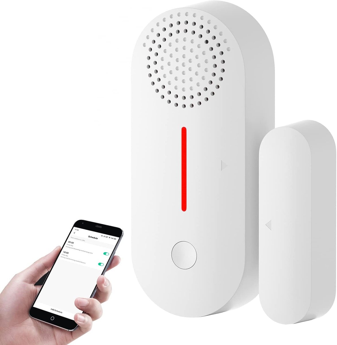 Raamalarm, wifi-deur- en raamsensor met sirene, app en spraakbesturing, timer, scherp/onscherp, compatibel met Alexa Google Assistant voor Home Security Sensor Alarm