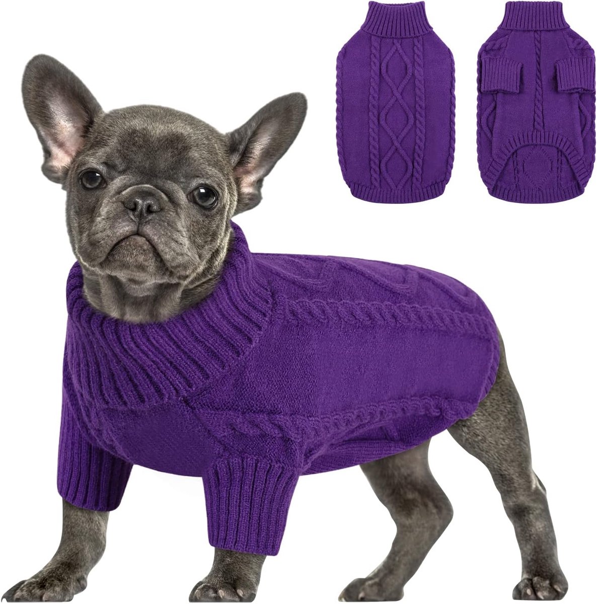 Dachshund Trui Middelgroot Gebreid Hondentruitje Ronde Hals Gebreide Trui Kattentruitje Hondenkleding Outfit Voor Teckel Chihuahua Worsthond Bulldog Yorkie, Paars, M