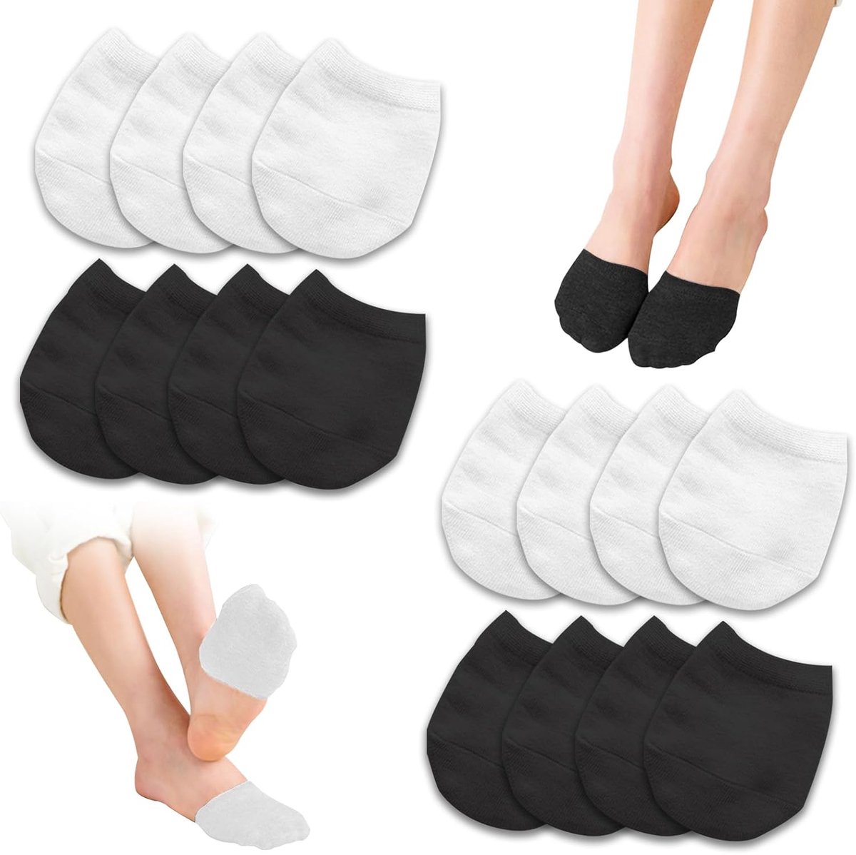 Sokken-8 paar Low Cut Sokken No Show Toe Cover Halve Sokken Onzichtbare Katoenen Teen Liner met Naadloos, Elk 4 paar in zwart en wit