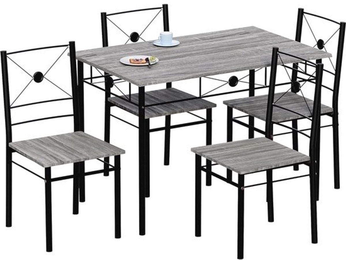 Moderne eettafel- en stoelenset voor keuken en ontbijt (grijs, 4-zits)