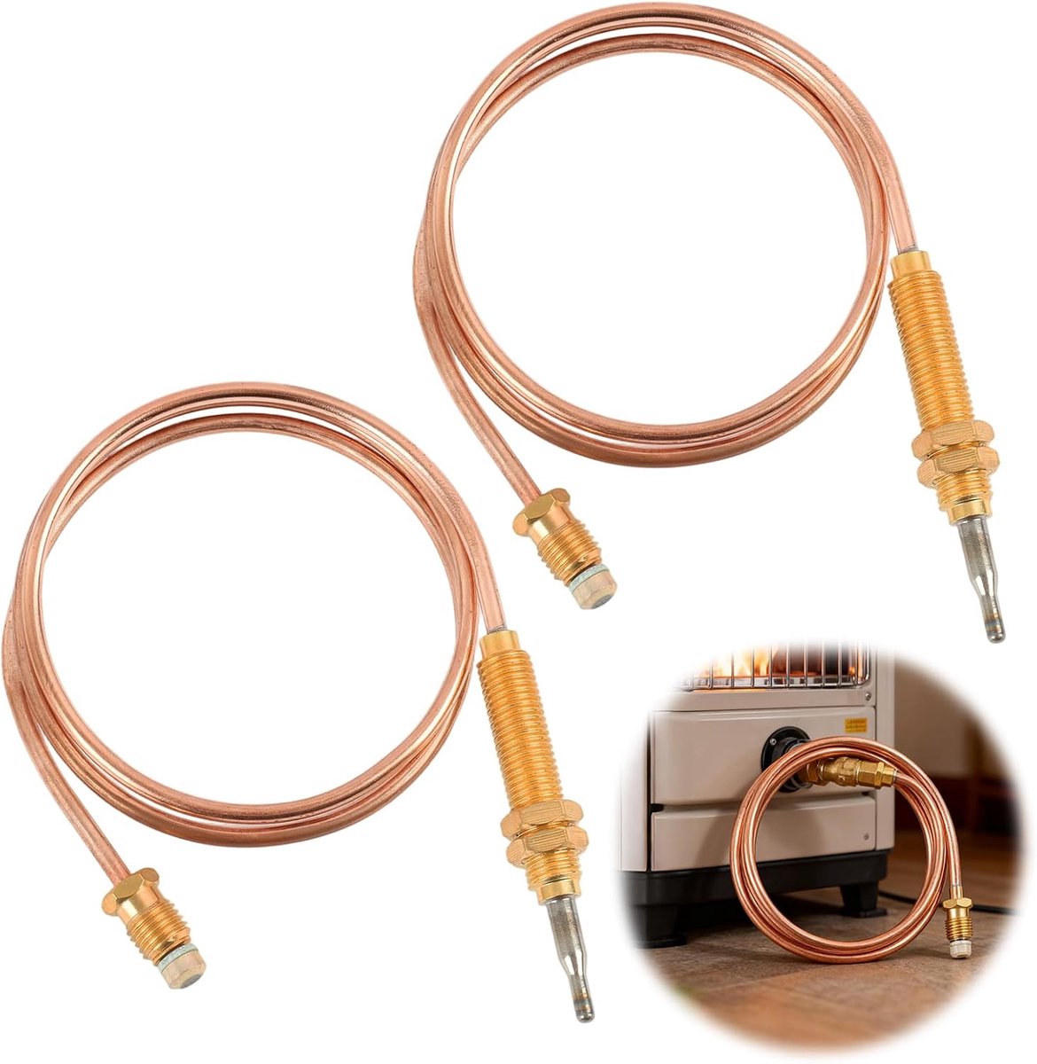 2 stuks universele gasthermokop, M8-schroefdraad, 600 mm sonde voor gasbranders, doorstroomboilers en ovens, reserveonderdelen voor buitenverwarming en grillaccessoires, universeel gasthermoelement