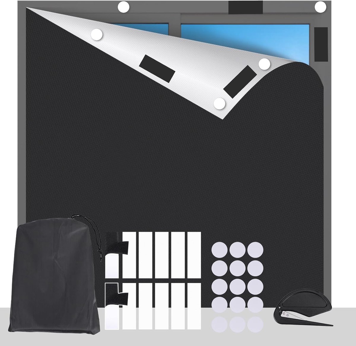 Verduisteringsrolgordijn voor dakramen, zonder boren, 200 x 145 cm, 420D zeil, op maat te snijden met zonwerende stickers, voor slaapkamer, binnen, reizen