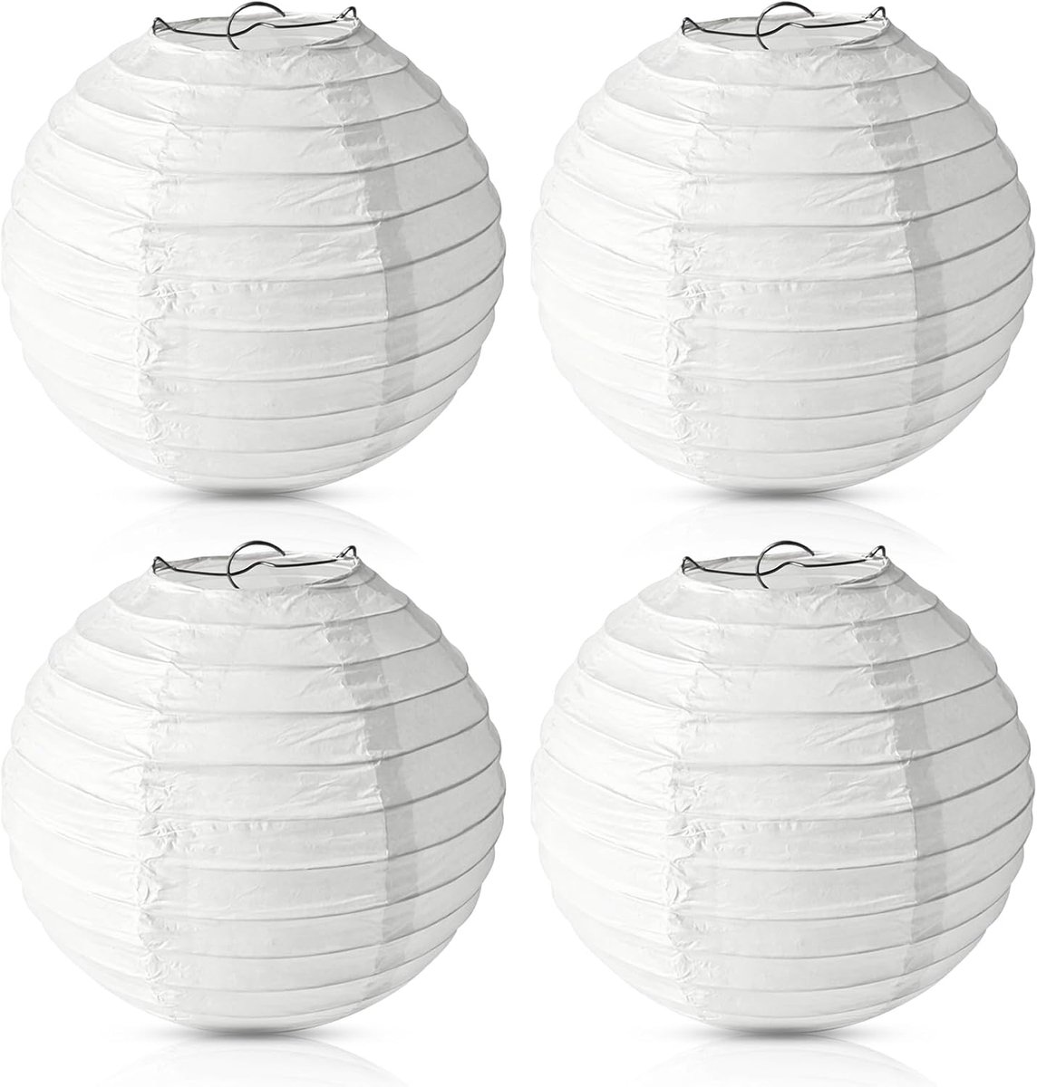 4 stuks lampenkap rond wit 30 cm, geribbeld papier lantaarn