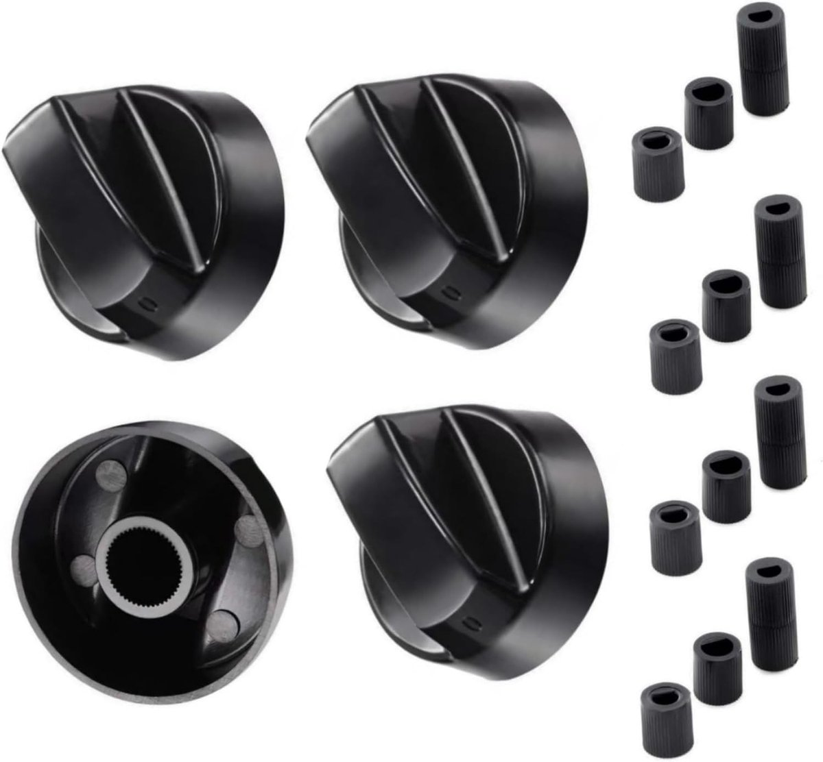 Knoppen, 4 stuks, draaiknop met 12 adapters, voor oven, gasfornuis en magnetron, vervanging voor kookplaat en glaskeramiek, zwart