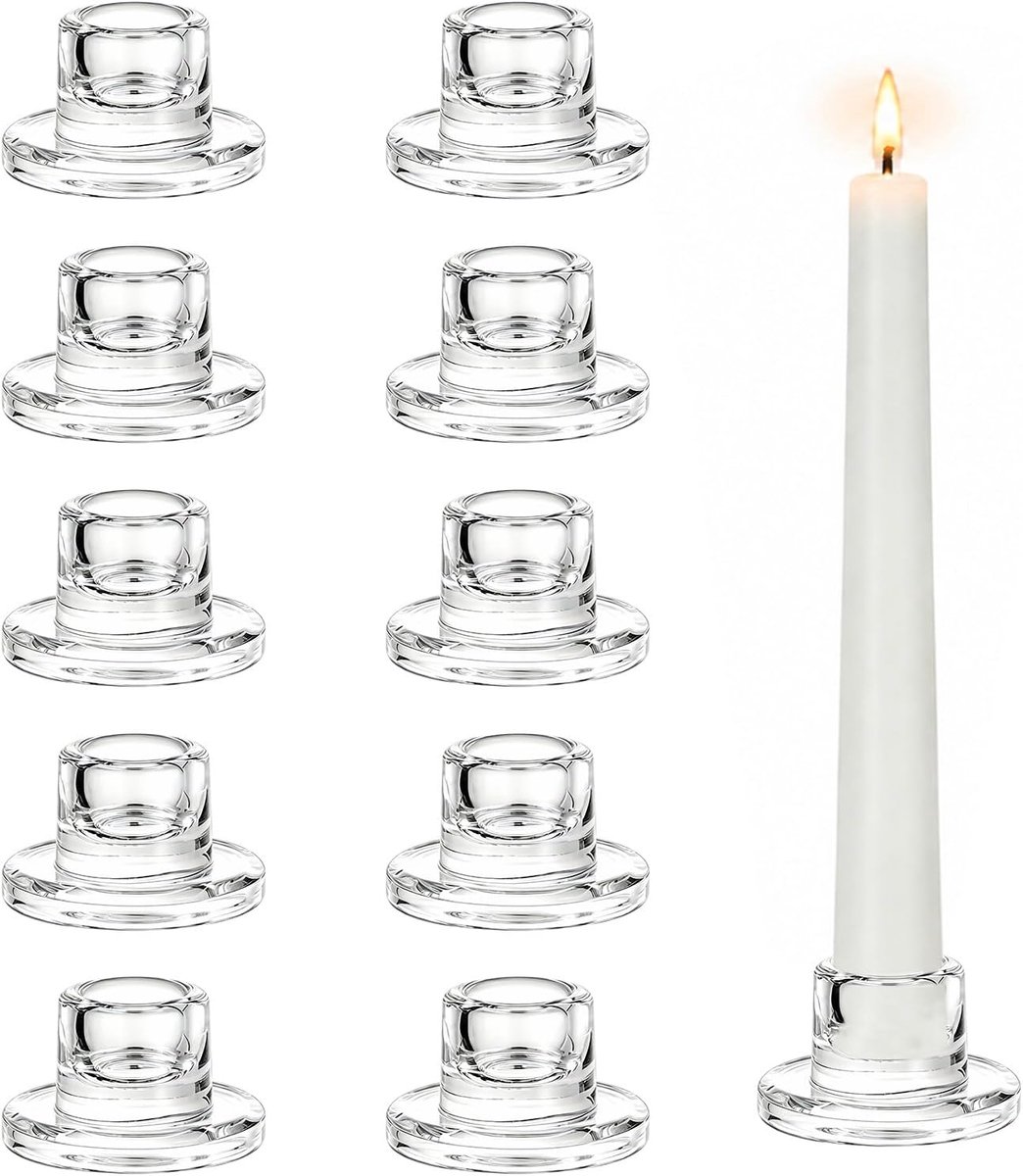 10/20 stuks kandelaars set glas; kandelaars van glas voor puntige kaarsen; transparante kandelaar voor bruiloften, feesten, diners (T-vorm, 10 stuks)