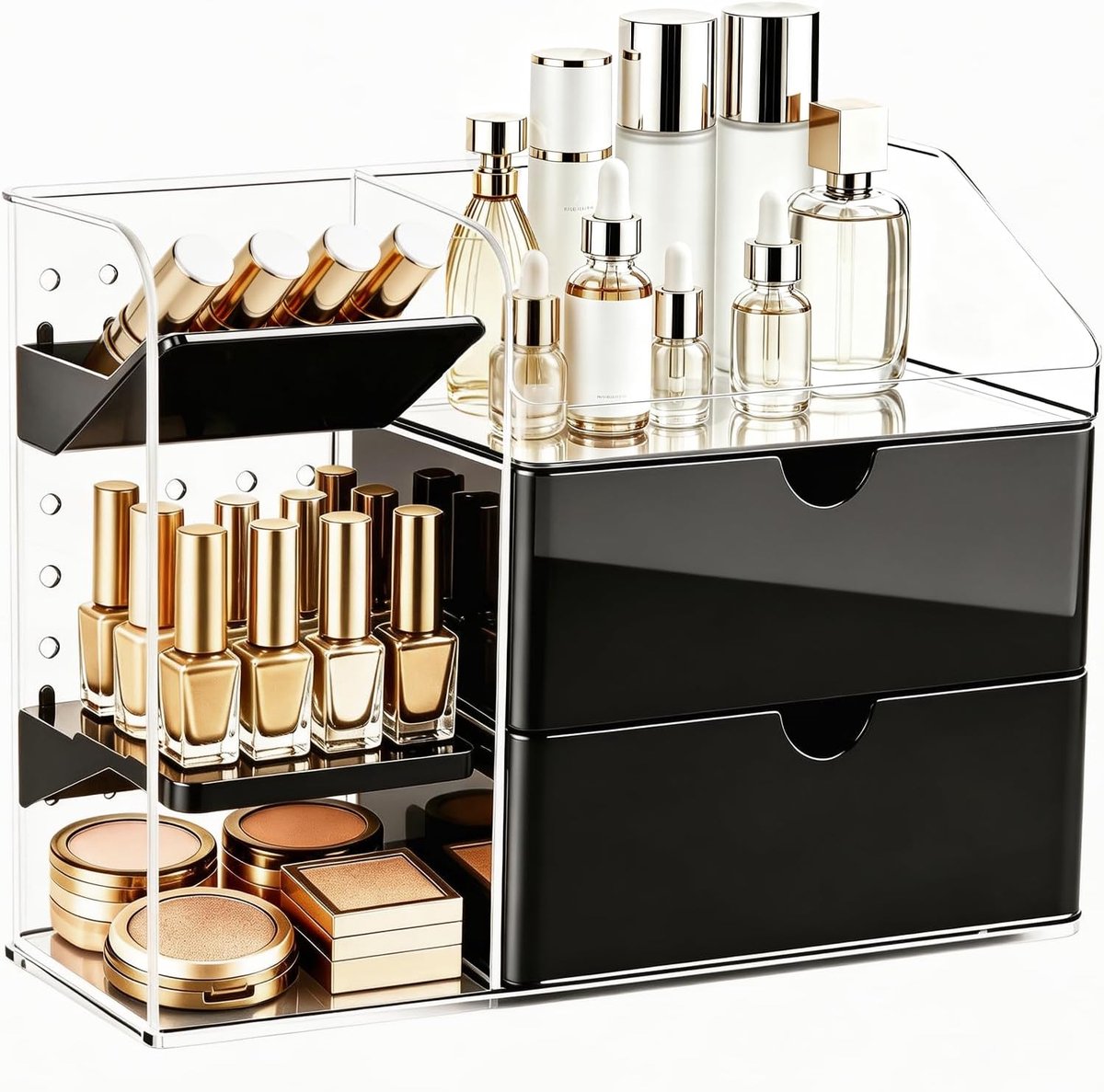 Cosmetica-organizer, groot, doorzichtig zwart