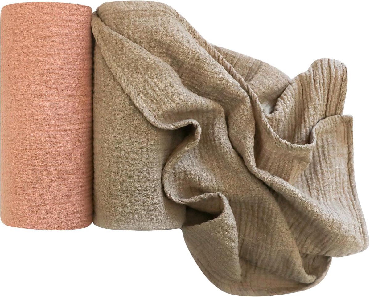 2 stuks Muslin inbakerdekens 104 x 94 cm - ultrazacht 100% katoen, ademende ontvangingsdekens voor pasgeborenen, jongens en meisjes, multifunctionele omslag, babyhoes, speelmat (bruin)