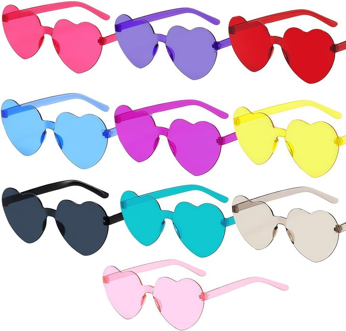 10 stuks zonnebril hart zonder frame kleur gelei transparant
