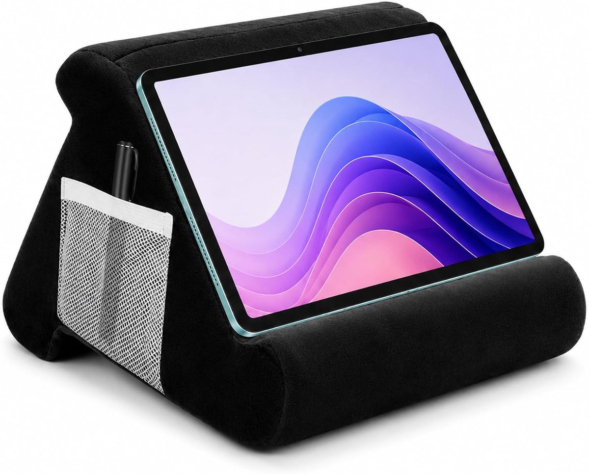 Driehoekige tablethouder met tas, mini computerhouder, boekenstandaard, laptophouder, telefoonhouder, e-reader, smartphone, zwart