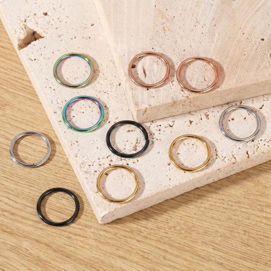 Titanium neusring, neuspiercing, ring, hoepel clicker, hypoallergene segmentring, piercing voor neus, septum, helix, tragus, conch, lip, zilver, goud, 16G, 18G, 20G, dikte & 6 mm, 8 mm, 10 — afbeelding 5