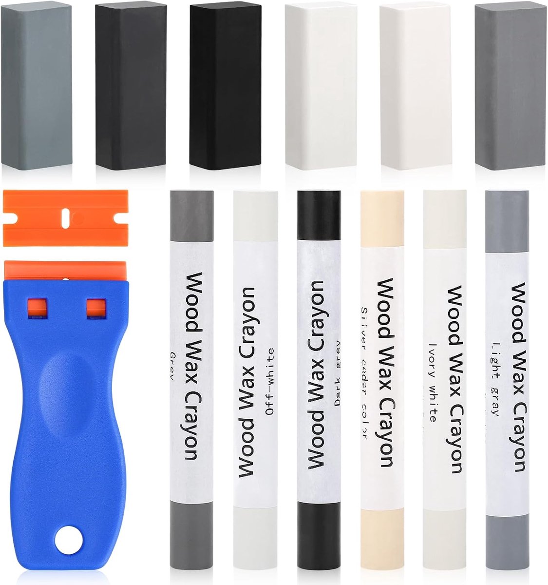 Reparatieset, reparatieset voor meubelwerkblad voor houten tegels, parket, laminaat, vinyl, 12 stuks meubelmarker harde was reparatieset waskit voor krasschade gat reparatie werkblad