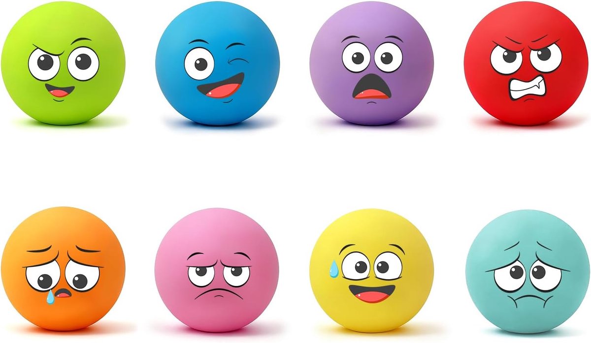 5 cm, set van 8 grappige gezichten, natuurlijke latex, piepballen voor kleine honden en puppy's tot 9 kg, zacht voor tanden, 8 kleuren: rood, geel, paars, blauw, roze, oranje