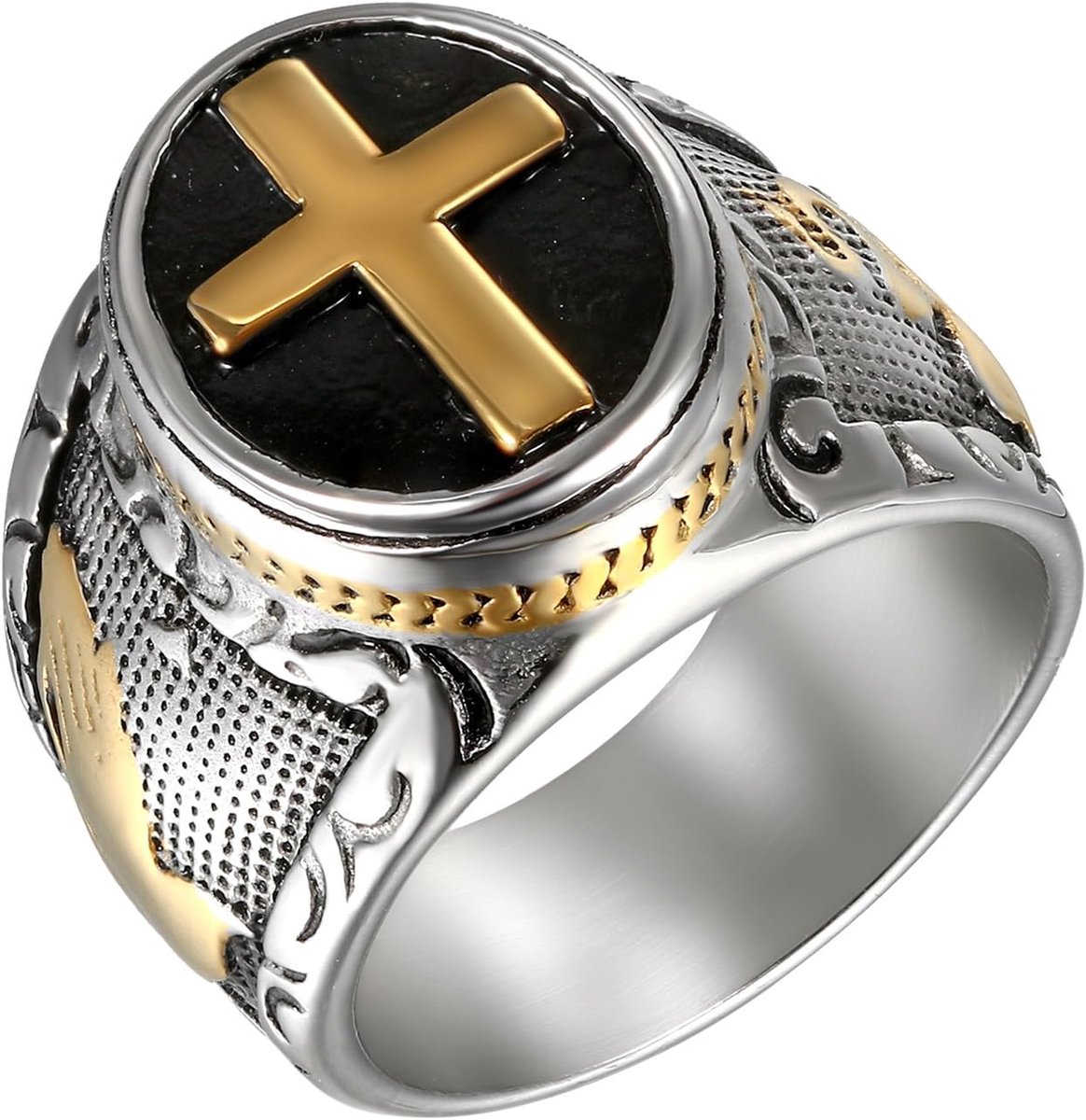 Herenring rozenkransring herenring, roestvrij stalen ring bandring zwart zilver goud duimring herenringen kruis kruis kruis Jezus mannen accessoires