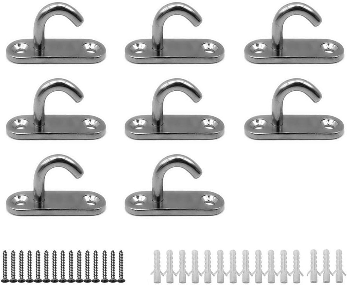 8 Stks Pad Oogplaat Nieten Ring Haak Roestvrij Staal Heavy Duty Ovale Open Haken Pad Oogplaat Anker Schroef Muur Mount Haak voor Schommelingen Hangmatten Boot Rigging Marine Deck