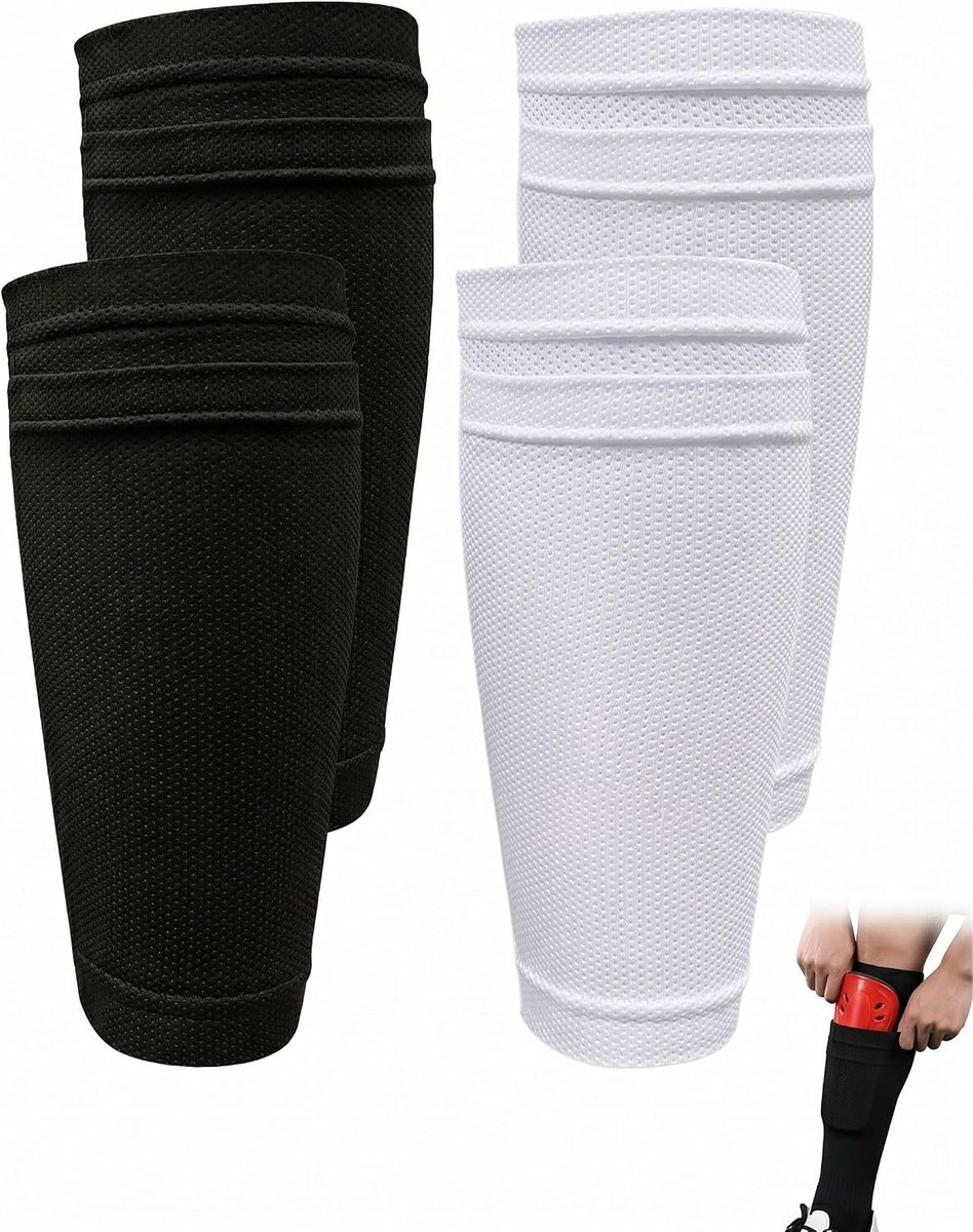 2 paar voetbalsokken met scheenbescherming, 2 kleuren mix, vaste anatomische mouwen, ademende stof, dubbellaags, perfect voor kinderen, volwassenen en jongeren, antislip