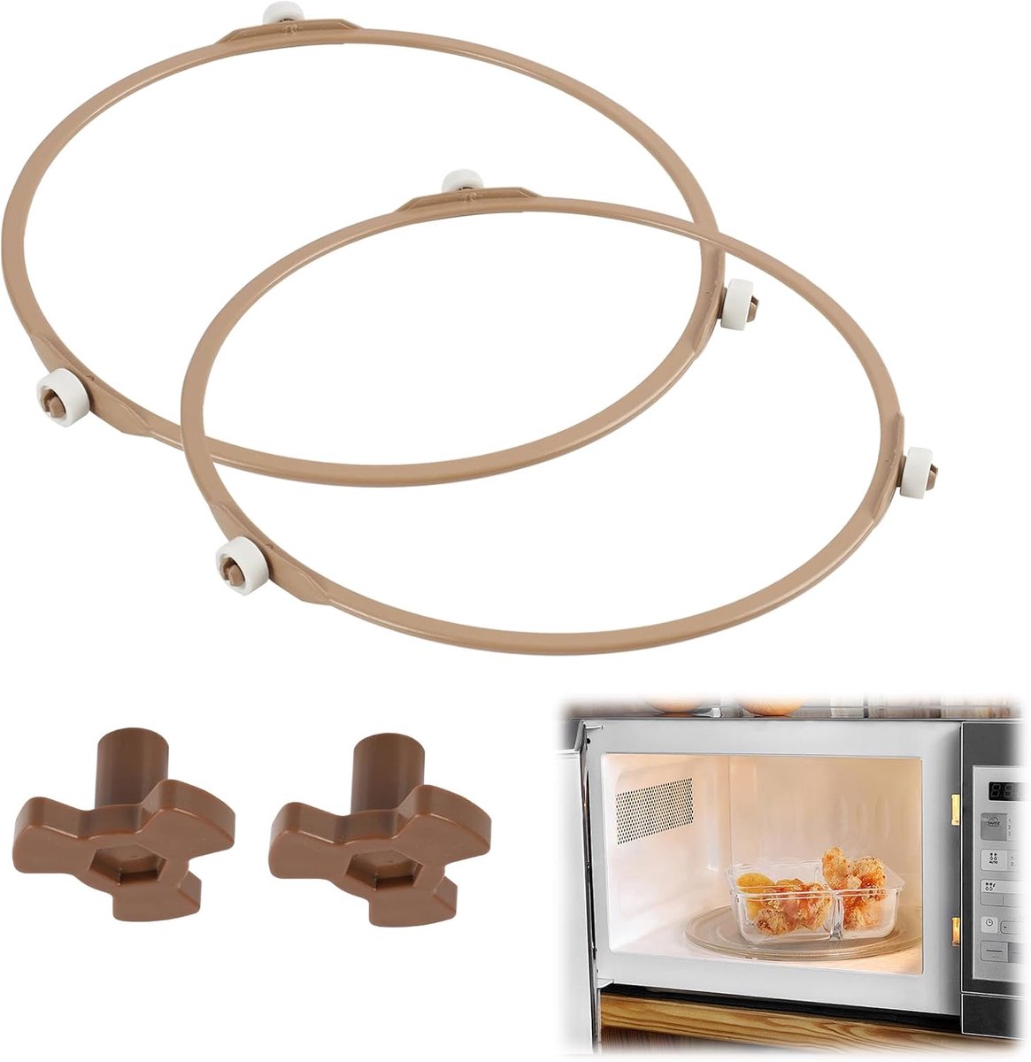 2 stuks microfoondraaischijf, universele magnetronrotator 17,5 cm met 3 wielen, ringhouder voor draaiplateau van glas