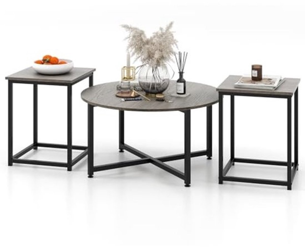 Set van 3 salontafels - modern ontwerp - ijzeren frame met verstelbare poten