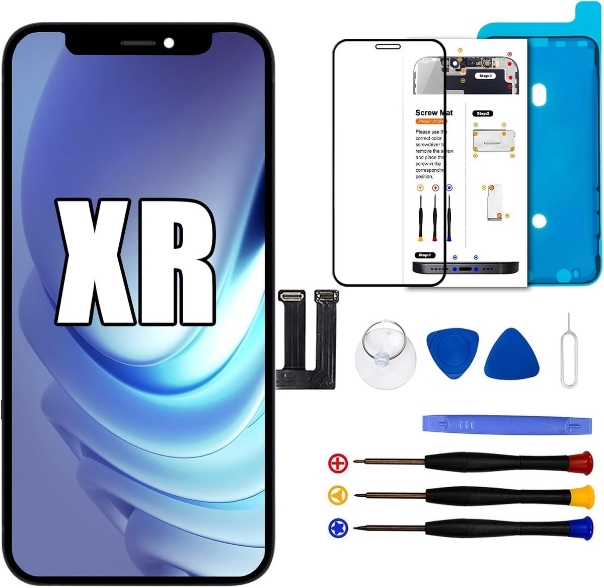 Scherm voor iPhone XR, 6,1 inch lcd-display voor iPhone XR, display voor iPhone XR lcd-vervanging met reparatieset, compatibel met model A2105/ A1984/ A2107/ A2108/ A2106 (Face ID, 3D Touch)