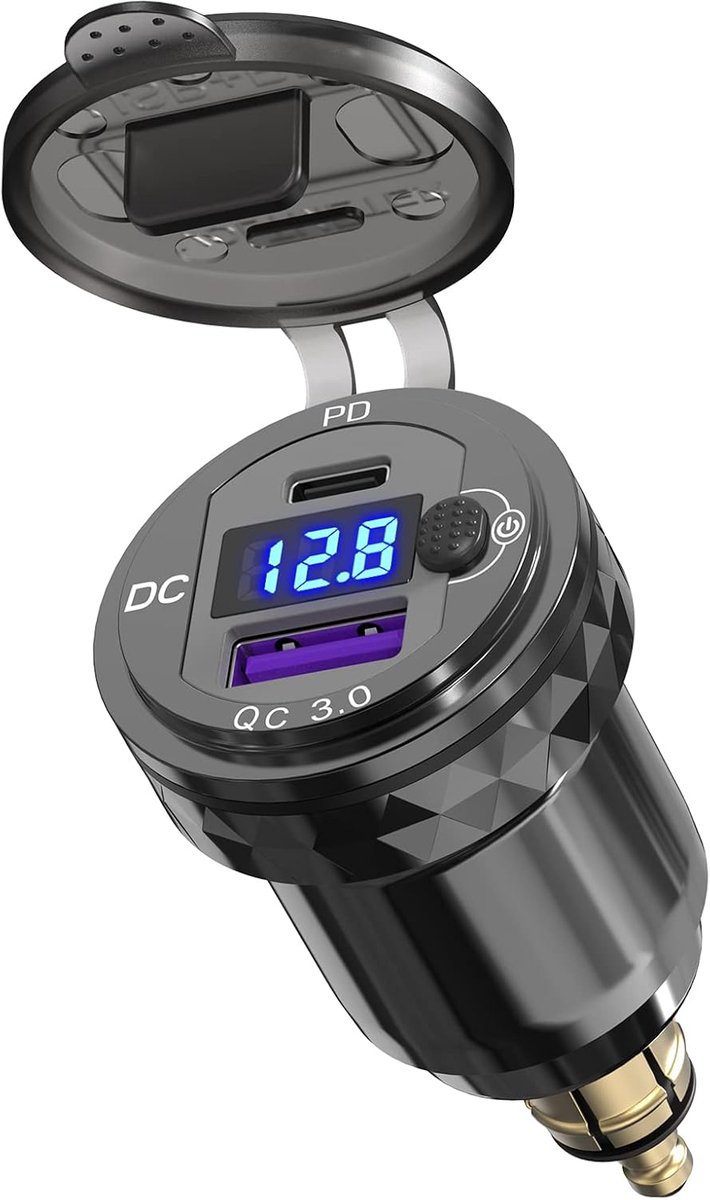 Din Hella Stopcontact-adapter voor BMW motorfiets: PD 20 W USB C oplader 12 V waterdicht aluminium EU type C USB stekker QC3.0 boordcontactdoos voor iPhone DC 12-24 Volt Europees Ducati Triumph