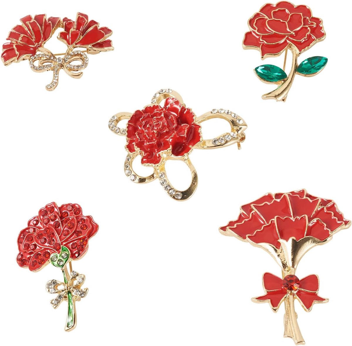 Broches Rode & Gouden Bloem Zinklegering Emaille Pins 5 Stijlen Bloemen Borstspelden Voor Kleding Rugzak Decoratie Shirt Trui