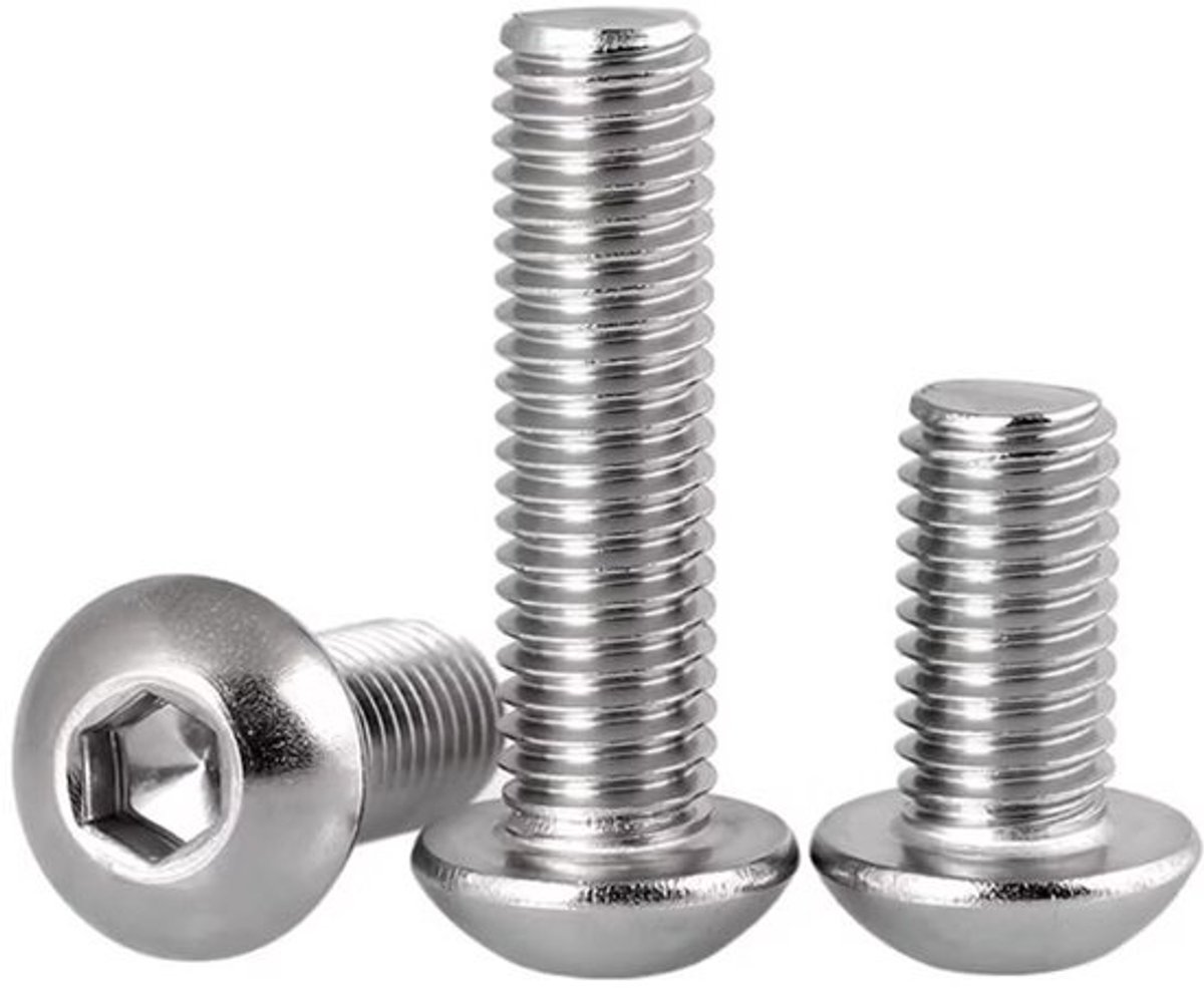 Inbusschroeven met ronde kop - Machineschroeven met zeskant - Voor machinebevestiging - Roestvrij staal - M2 x 4 mm - Zilver