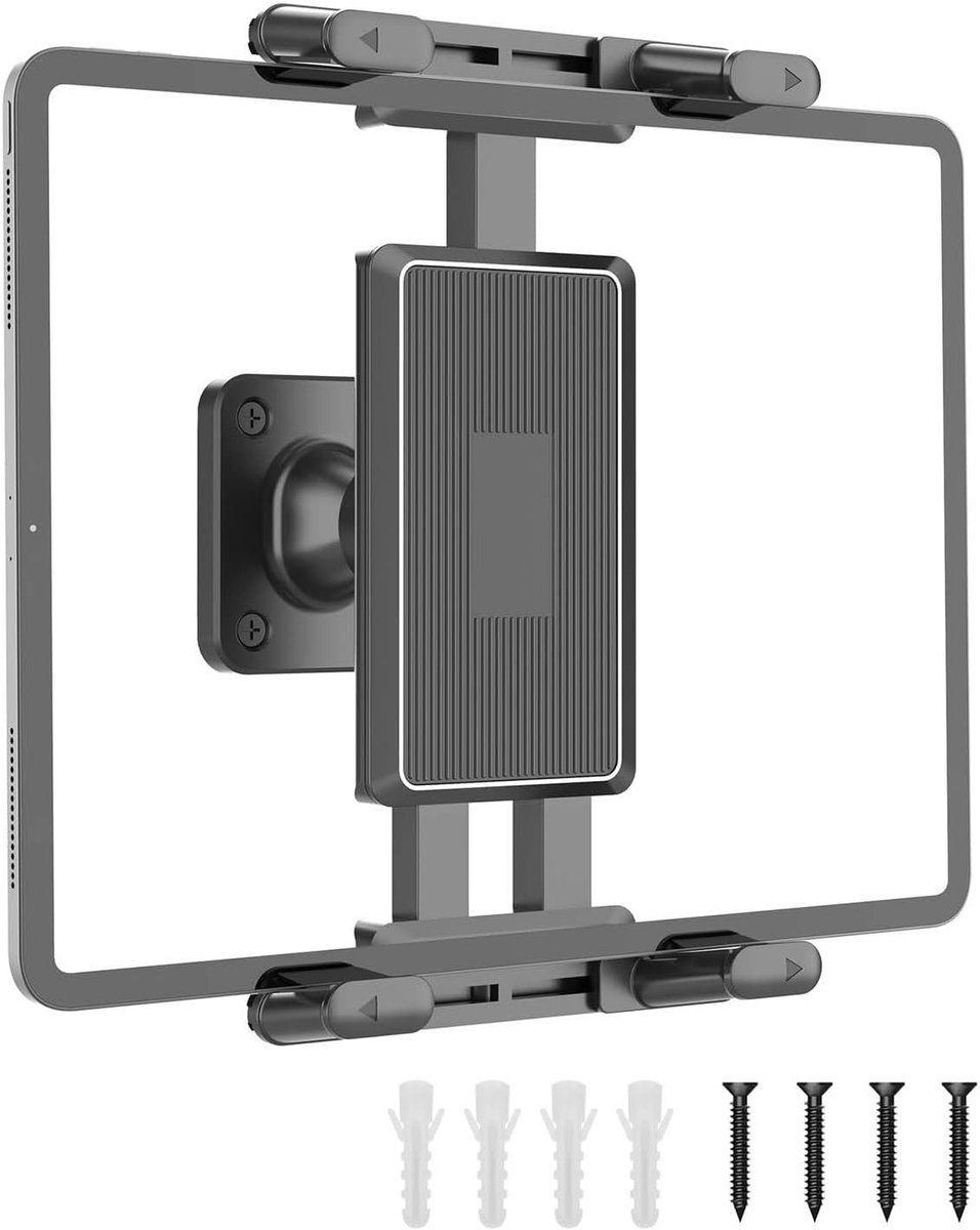 360° Roterende Tablet Wandbeugel van Aluminium met Uitschuifbare Clip voor iPad, Kindle en Meer - Geschikt voor Keuken en Slaapkamer, 4.7 - 15 Inch Modellen