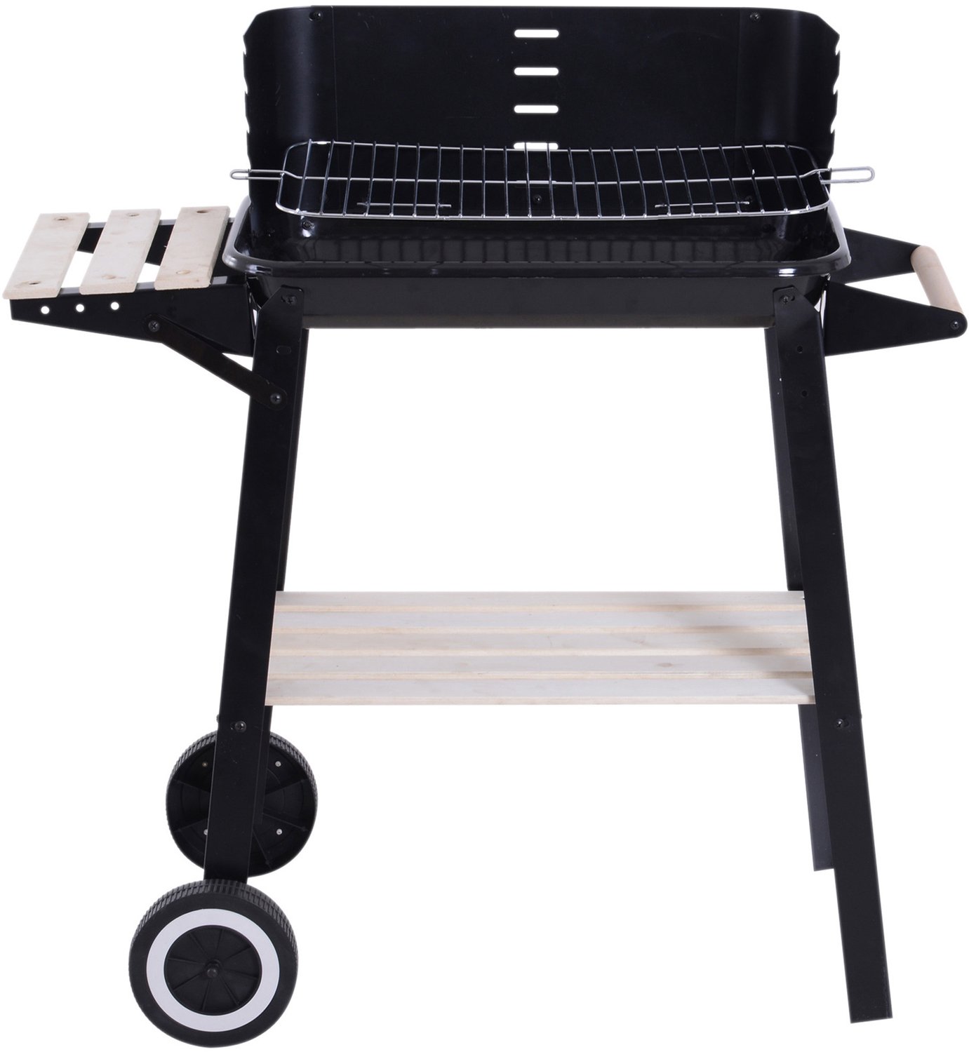 Houtskoolbarbecue met verstelbare grillhoogte, roosters en wielen voor gebruik buitenshuis, 83 x 46 x 87 cm, zwart