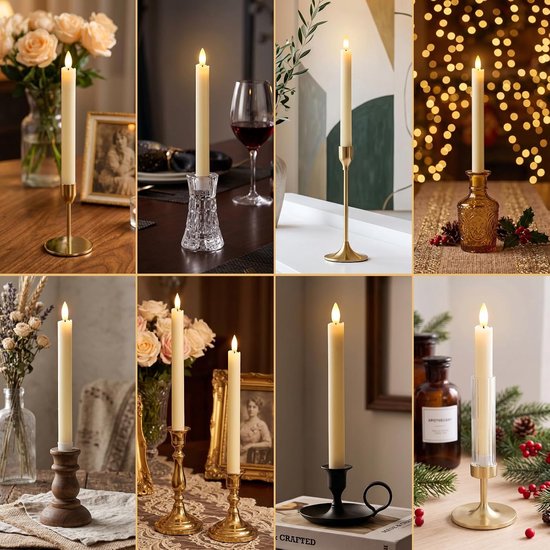 2 stuks led-staafkaarsen op batterijen, lange vlamloze tafelkaarsen, led-staafkaarsen, elektrische kunstkaarsen voor Halloween, Kerstmis, bruiloft, feesten (beige) — afbeelding 4