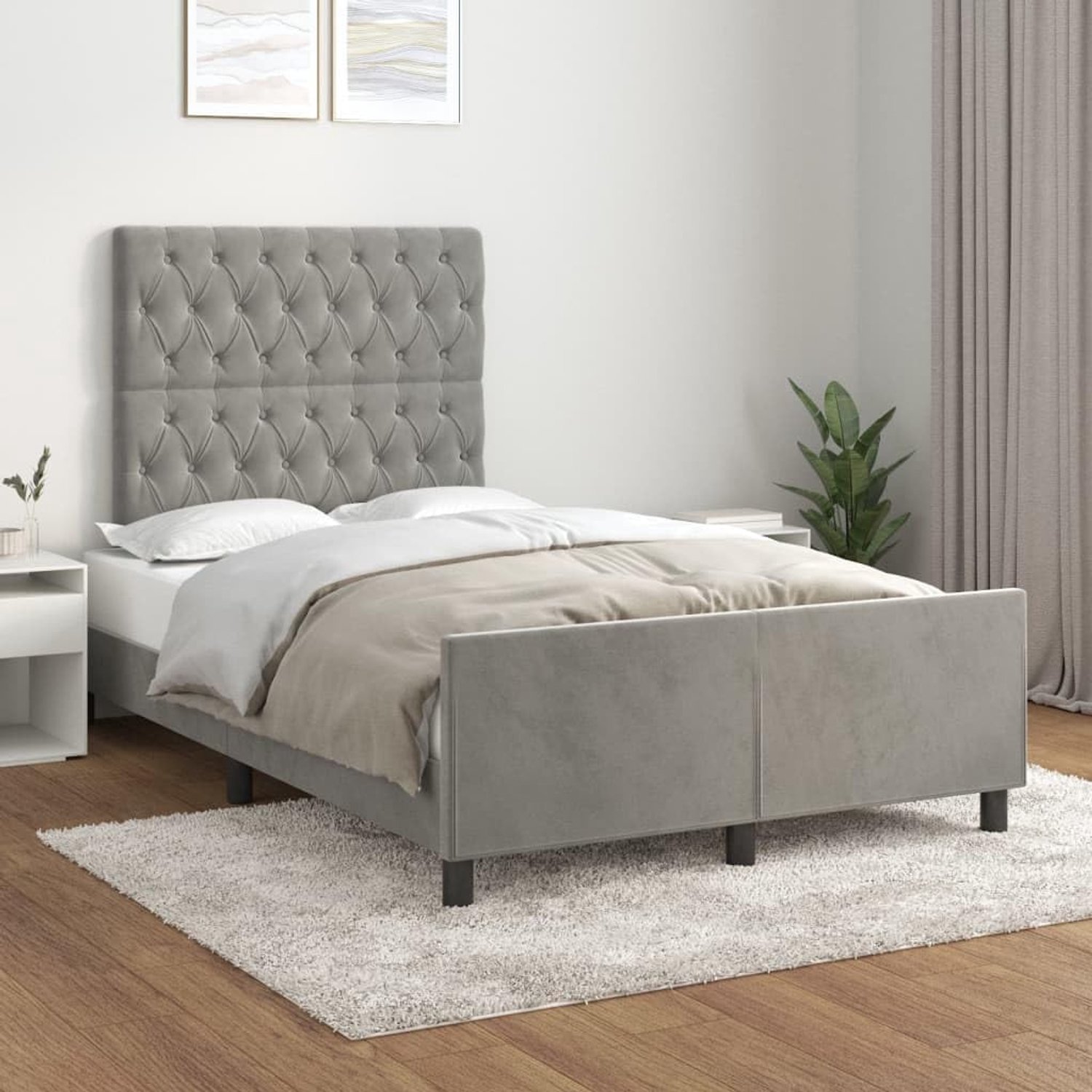 Bedframe met hoofdeinde, lichtgrijs, 120 x 200 cm, fluwelen bedframe voor slaapkamer, logeerkamer, familiebed, hotelbed, bedframe voor slaapkamer, hotel, logeerkamer