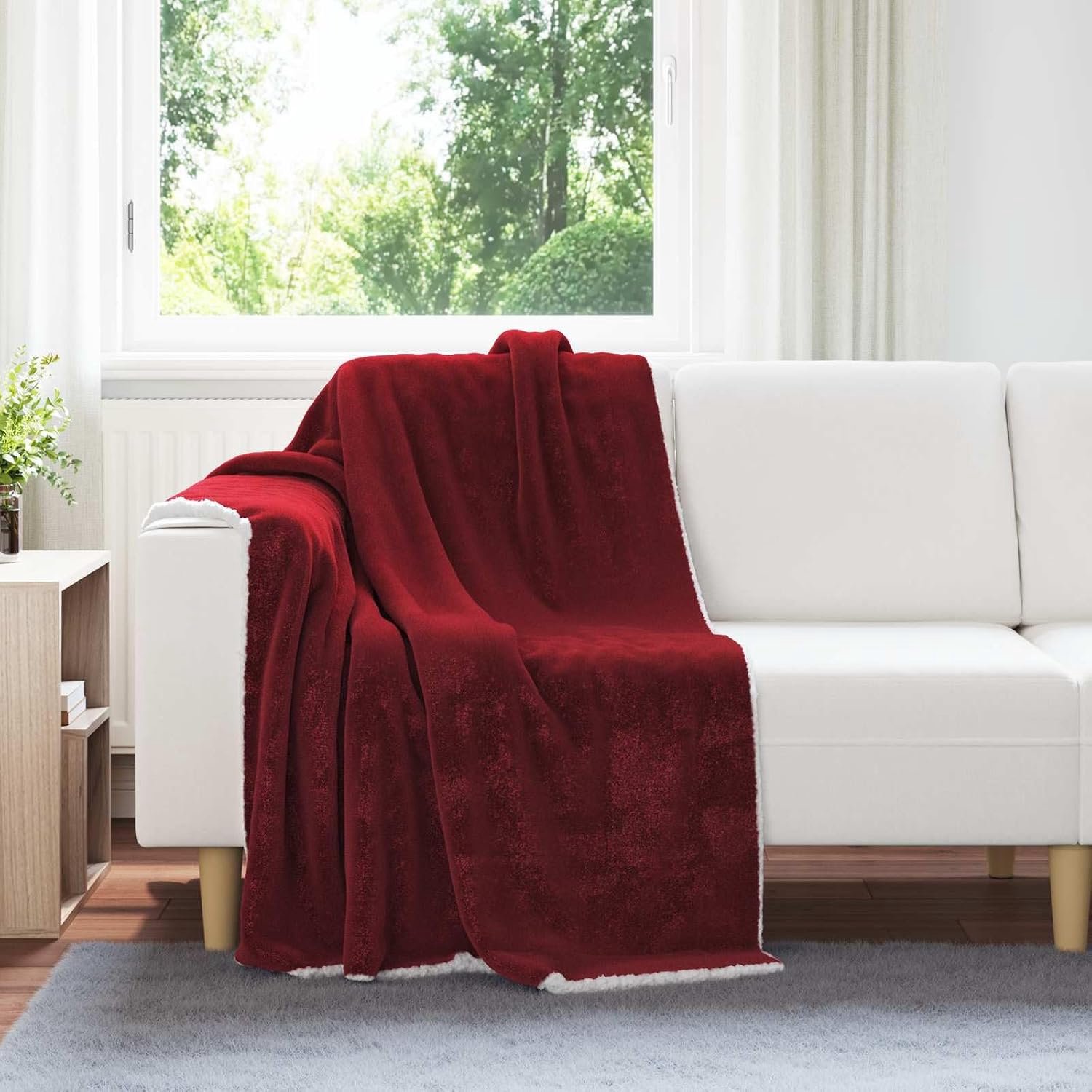 Fleece deken, woondeken 130 x 150 cm, bordeauxrood knuffeldeken