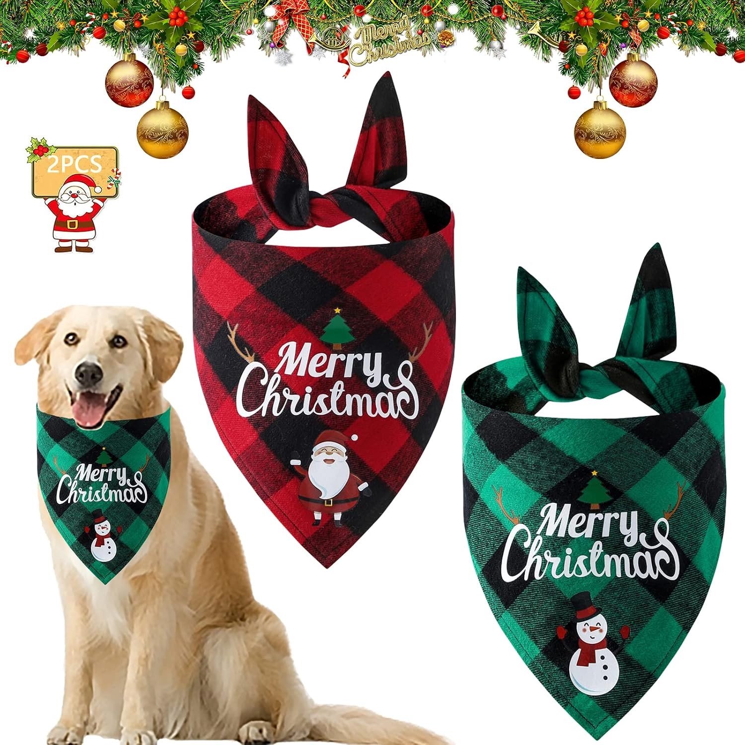 Kerst Neckerchief voor Honden en Katten - 2 Stuks - Decoratieve Sjaal voor Huisdieren, Feestelijke Kostuumaccessoires en Dierenmode