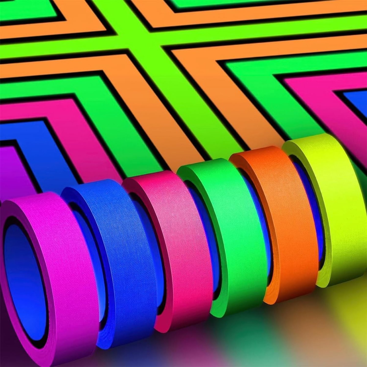 Zes Rollen Neon Plakband in Meerdere Kleuren, Fluorescerend en Luminous, Ideaal voor Feestdecoratie en Verjaardagen, 5m x 15mm