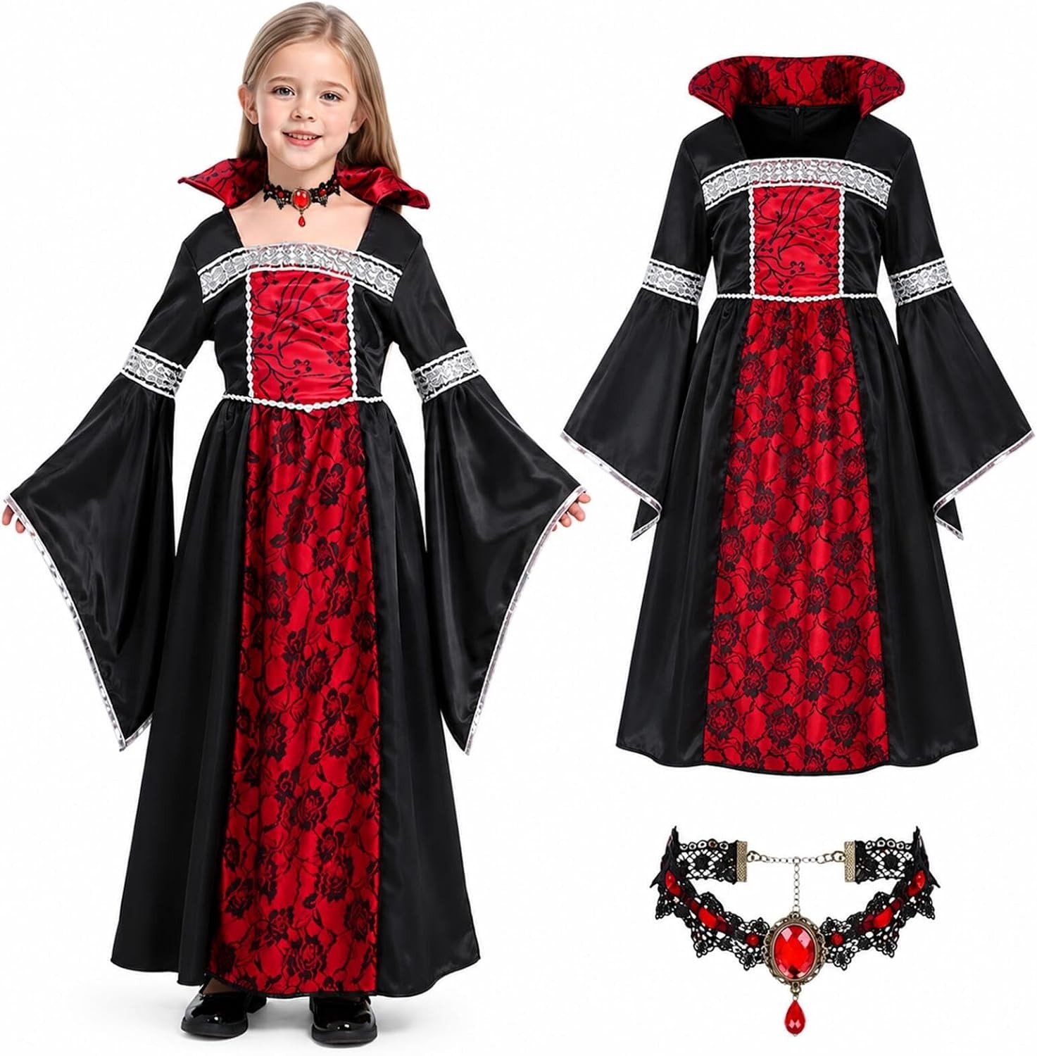 Vampierjurk - Zwart - L - Halloween-kostuum voor Meisjes