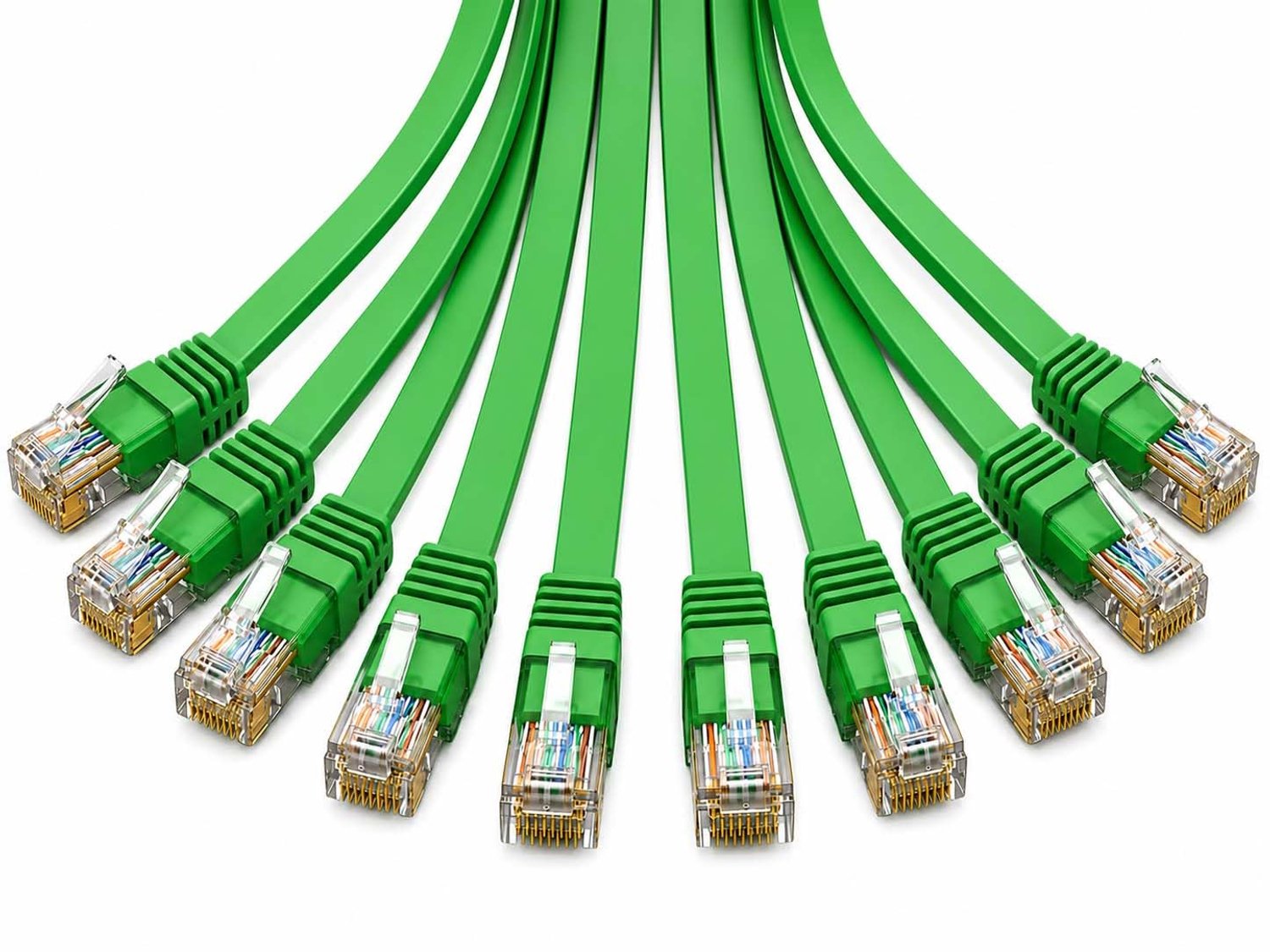 CAT6 platte kabel, 1 meter, groen, 10 stuks, LAN-kabel, RJ45 Gigabit U/UTP ethernet, patchkabel, 250 MHz, koper voor router, switch, smart tv, pc, laptop, modem NAS, voorraadverpakking voor