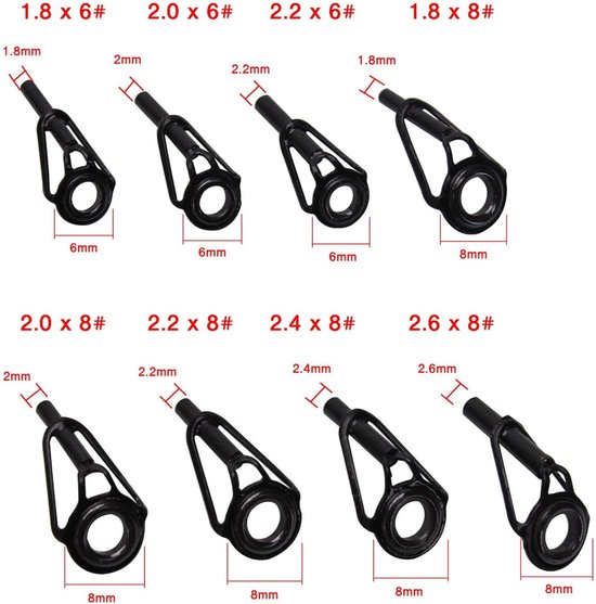 16-delige reparatieset voor vissershengels met keramische geleide ringen en vervangingspunten in acht verschillende maten — afbeelding 5