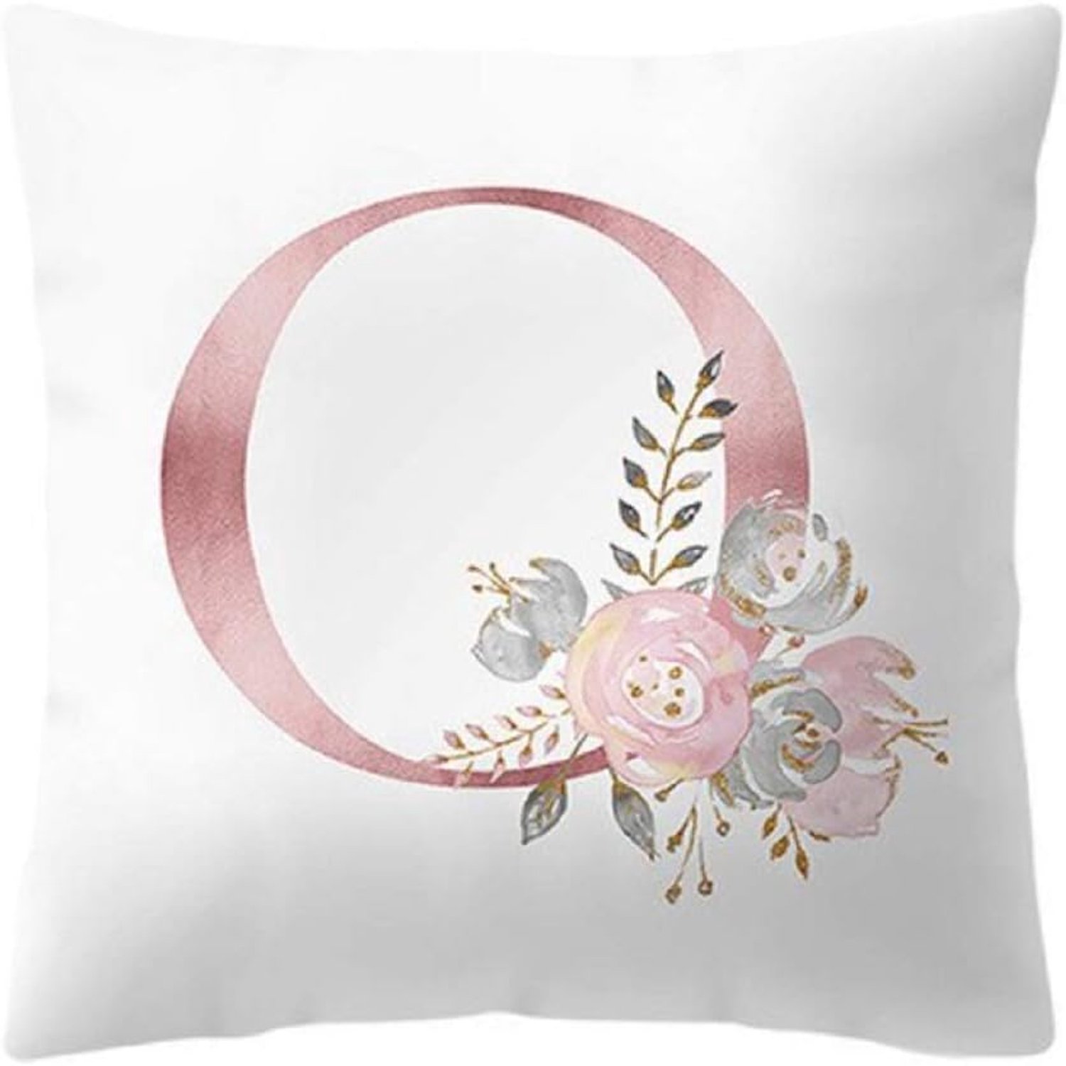 Kussensloop – letter o – 45 x 45 cm – alfabet – initialen – naam – bank – bed – huis – slaapkamer – rozen – bloemen – cadeau-idee – wit