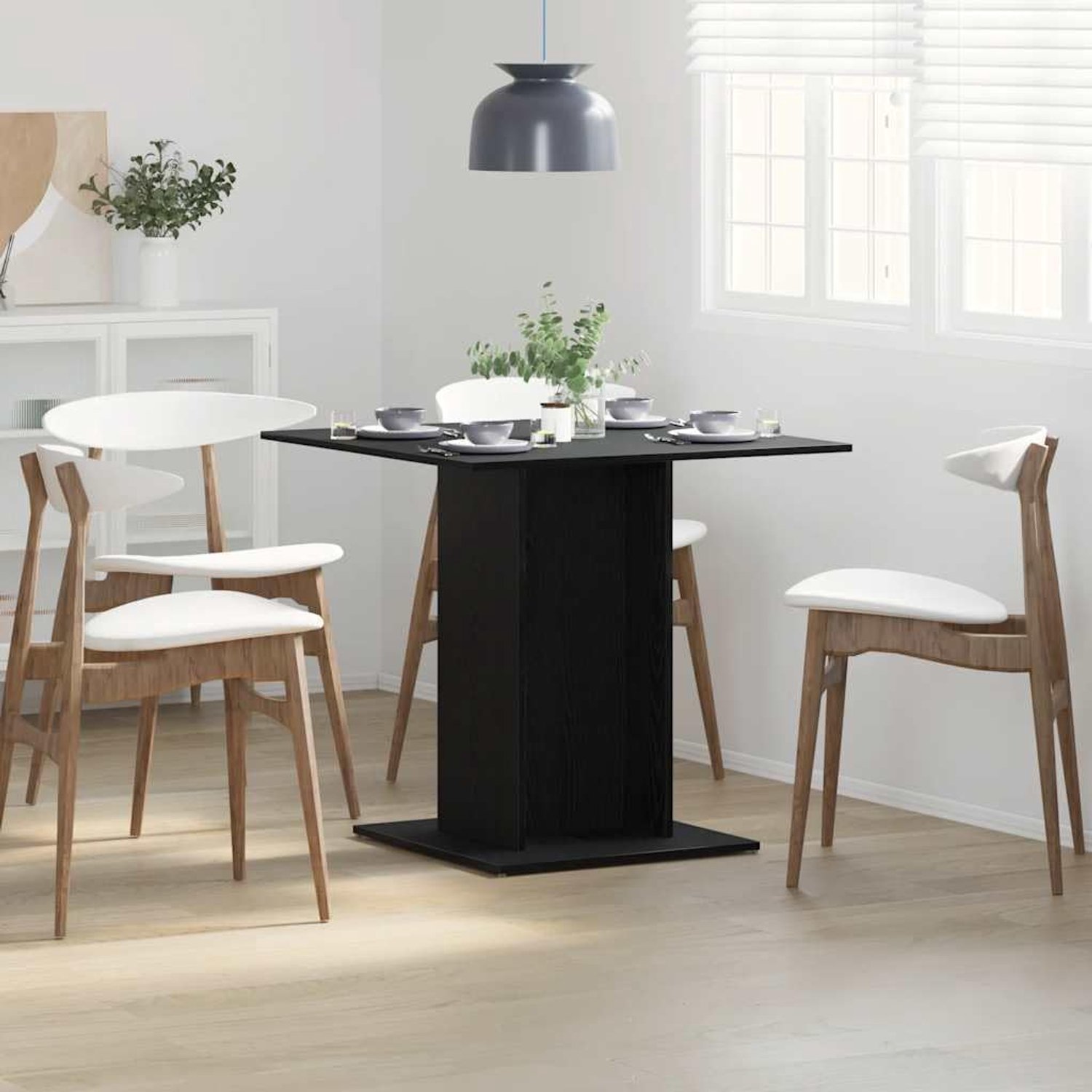 Eettafel, zwart eikenlook, 80 x 80 x 75 cm, houtmateriaal eikenimitatie met robuust tafelblad voor de eetkamer