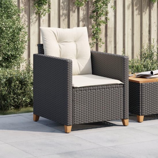 Relax tuinstoel met kussen van zwart polyrotan, tuinstoel, tuinstoel, relax-tuinstoel-366317 — afbeelding 2