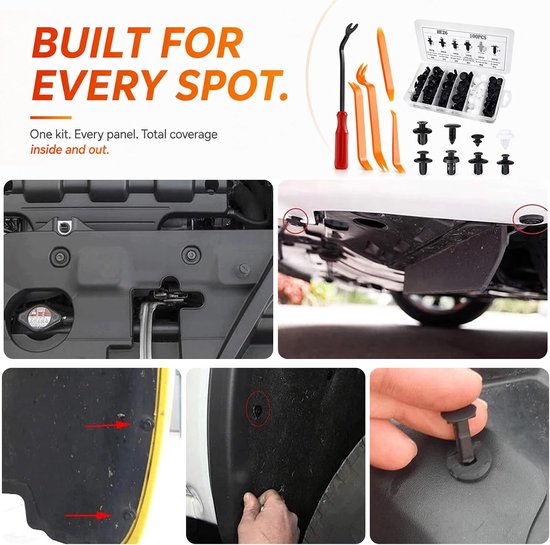 100 stuks autoclips + 5 schroevendraaiers, universele bevestigingsclips set voor VW T5 accessoires en andere voertuigen — afbeelding 4