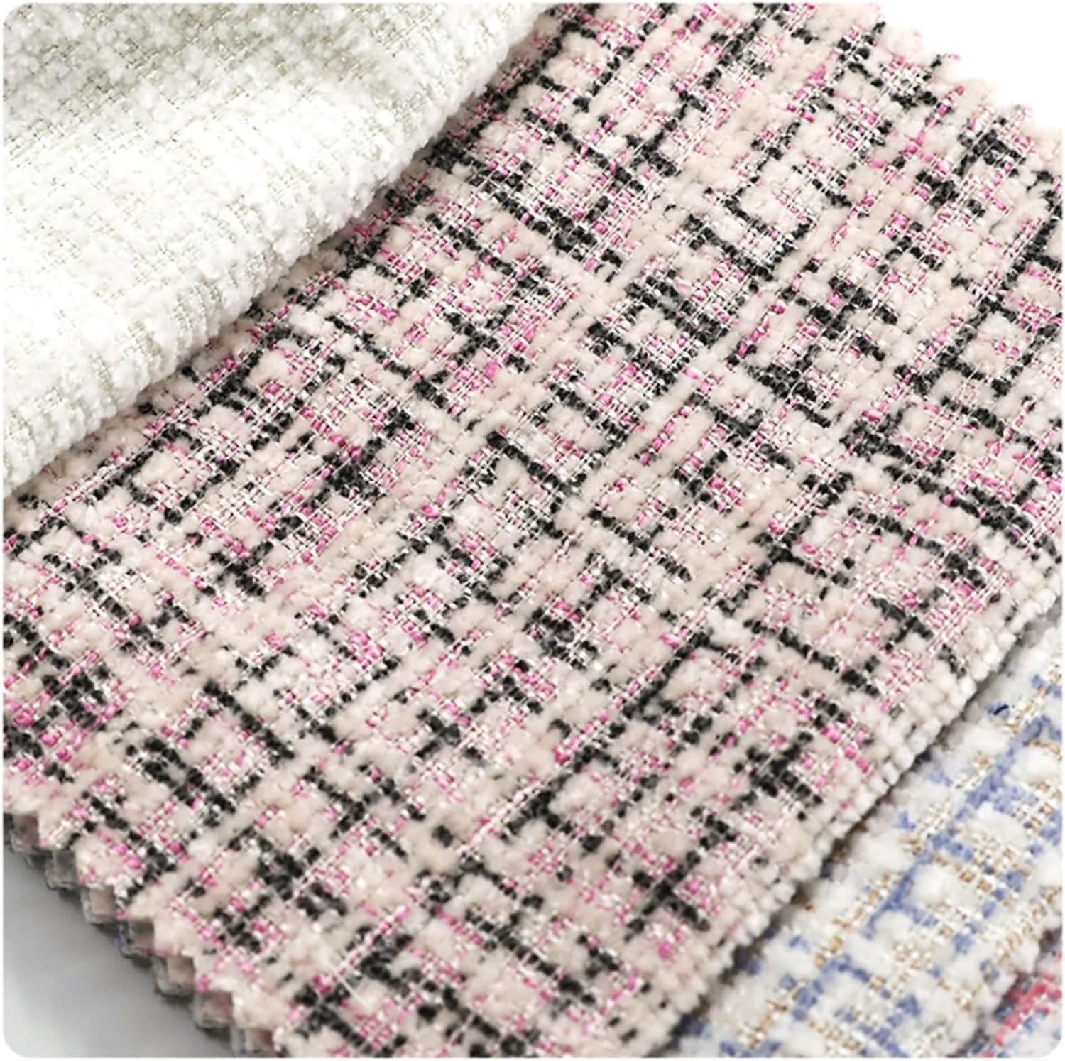 Tweed Stof Handgemaakte Naaistoffen Geruite Tweedstof per meter Quilt Stof Geruit Knutselstoffen Decoratieve Stof Voor Naaien, Kledingstof Vierkante Bundels voor DIY Handwerk Roze #1, 300