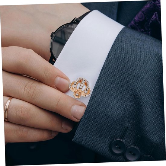 2 Stuks kroon manchetknopen zware handgrepen zee haak haak luifel haken Gouden manchetknopen Rhinestone bruiloft pak legering Golden — afbeelding 2
