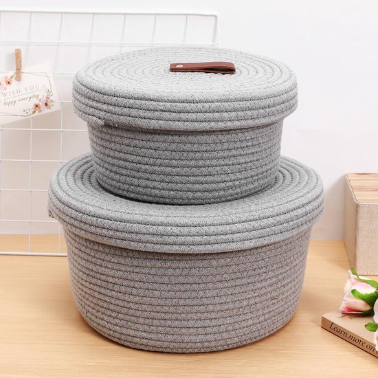 2 Stuks Katoenen Touwmanden met Stevige Geweven Opbergmanden in Neutrale Kleur Modern Design voor Organiseren van Diverse Spullen in Huis Kantoor Kinderkamer — afbeelding 4