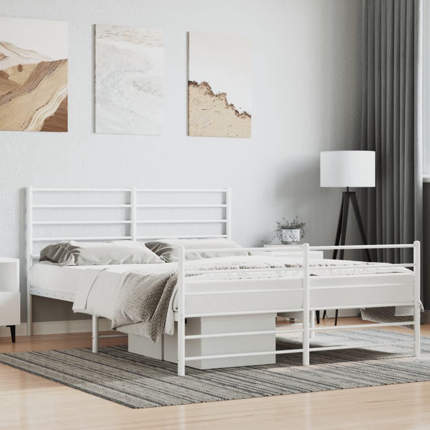 Bedframe met hoofd- en voeteneinde, metaal, wit, 120 x 200 cm, hotelbedframe, bedframe voor woonkamer, slaapkamer, geschikt voor slaapkamer