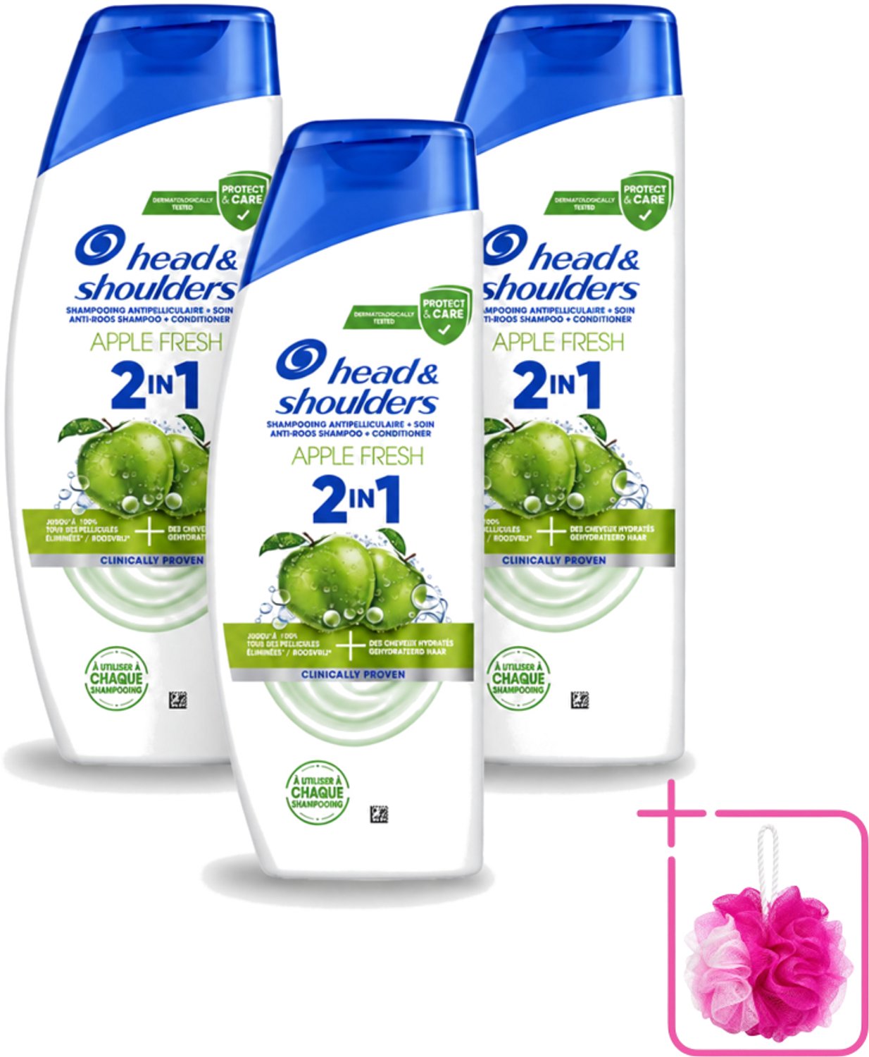 3 x Head & Shoulders – 2-in-1 – Apple Fresh – 300 ml - Bulkverpakking - Anti-roos shampoo - Douchemop - 2-in-1 shampoo