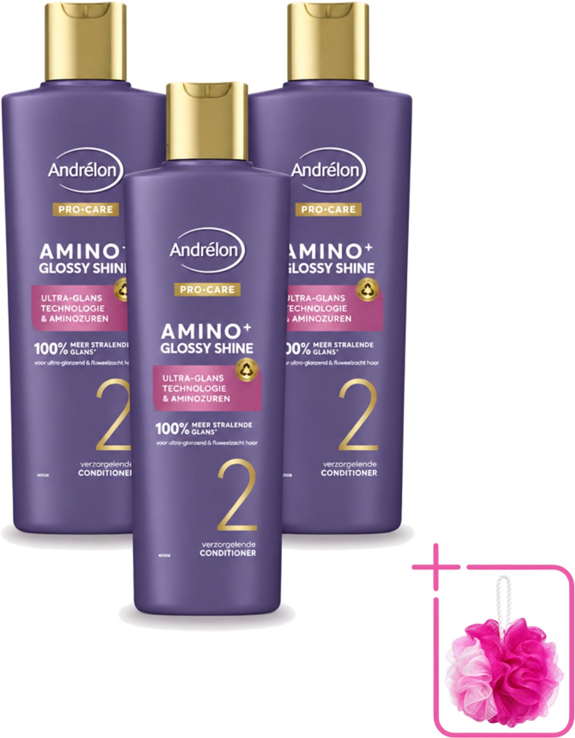 3 x Andrélon – Conditioner – Pro Care Amino+ Glossy Shine – 250 ml - Bulkverpakking - Haar glans - Douchemop - Aminozuren